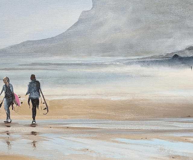 Surfers on Caswell Bay, Wales